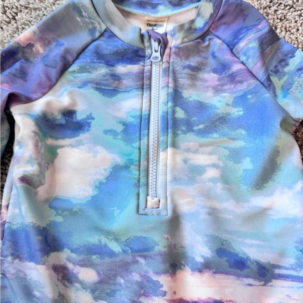 OshKosh Girls Long Sleeve One Piece Swimsuit Size 4 Watercolor Rash Guard - Picture 3 of 4